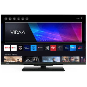 Smart TV home screen with streaming app icons.