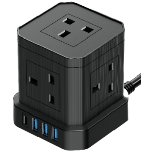 Black UK power strip with USB ports