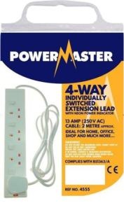 4-way extension lead with switches and power indicator.