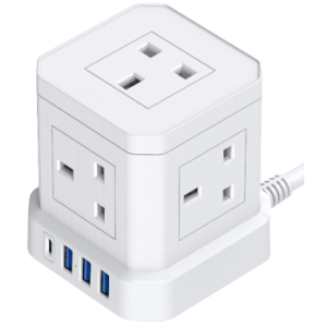UK power strip with multiple USB ports.