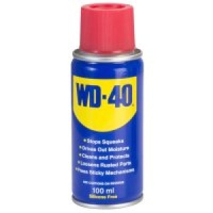 WD-40 spray lubricant 100ml can with red cap.