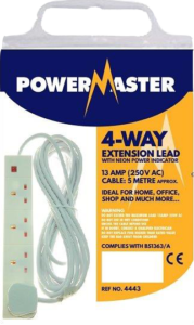 PowerMaster 4-way extension lead with neon indicator.
