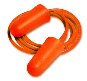 Orange foam earplugs with cord