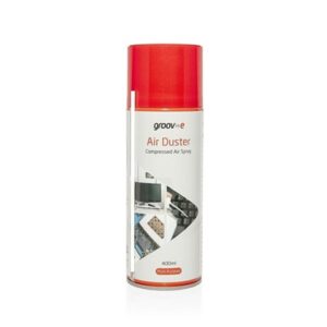 Red air duster can for cleaning electronics.