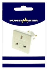 Powermaster travel adaptor packaging front view.