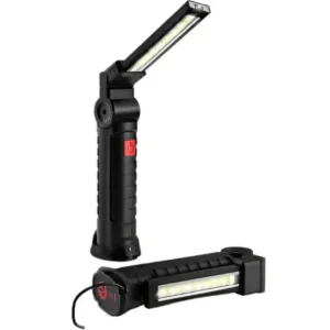 LED hand torch, adjustable, black with red button.