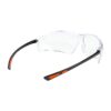 Clear safety glasses with black and orange arms